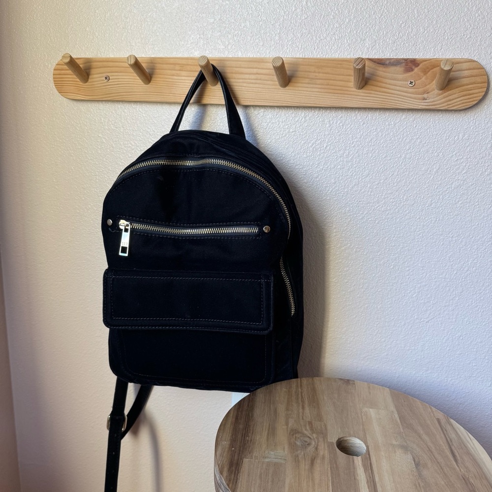 Gap Dark Navy Blue Velvet Mini Backpack with Gold Hardware